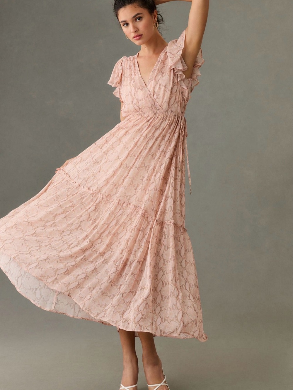 Zara Blush Pink Snake-Print Maxi Dress